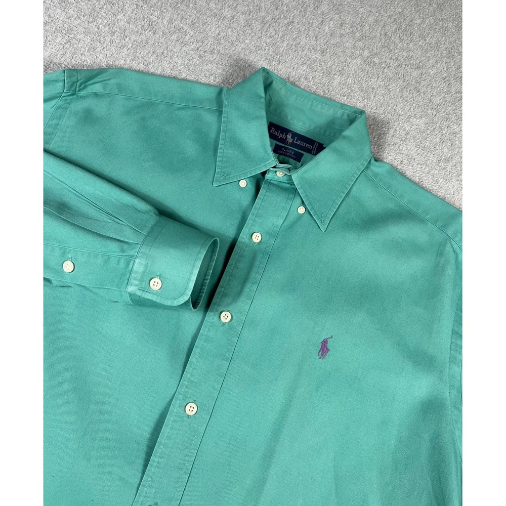 Vintage Ralph Lauren Blaire Cotton Shirt Men M Green Purple Pony Button Down 90s
